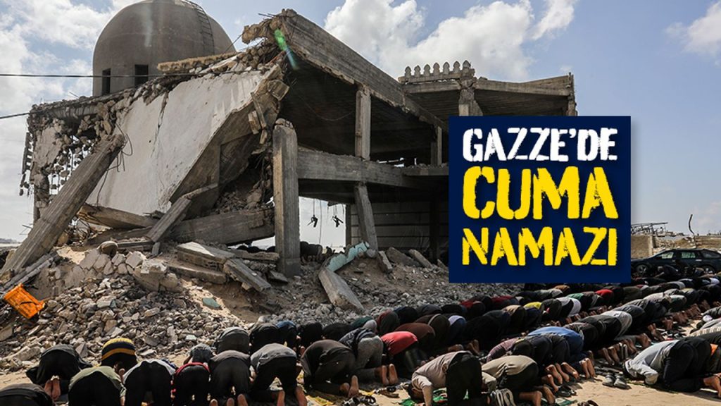 İşgalci saldırılarında yıkıma uğrayan Han Yunus'taki Albani Camii'nde cuma namazı kılındı