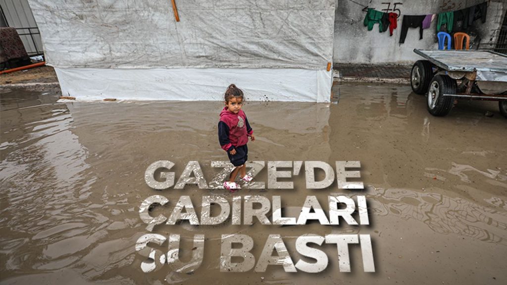 Gazze'de yoğun yağış nedeniyle işgalci saldırılarında evleri yıkılanların kaldığı çadırları su bastı