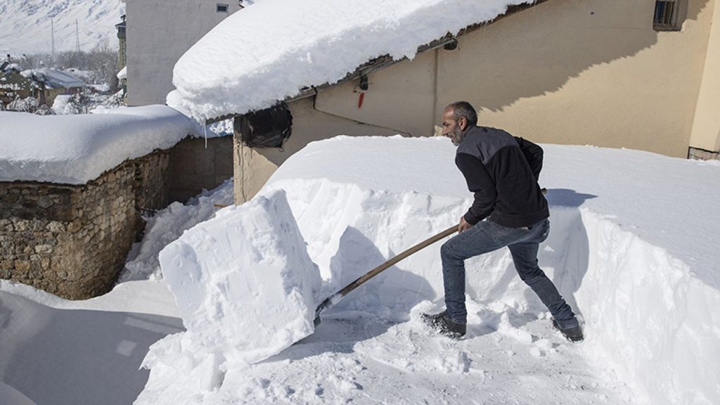 Tunceli'de köylüler damlarda kar atma ve "loğ" çekme mesaisinde
